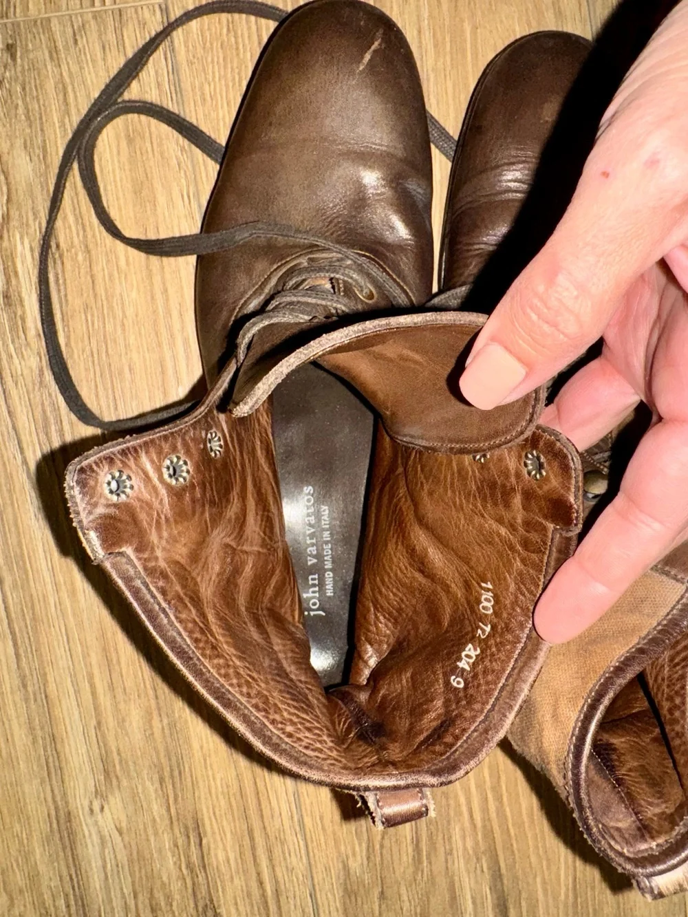John Varvatos Brown Leather & Canvas Lace-Up Boots